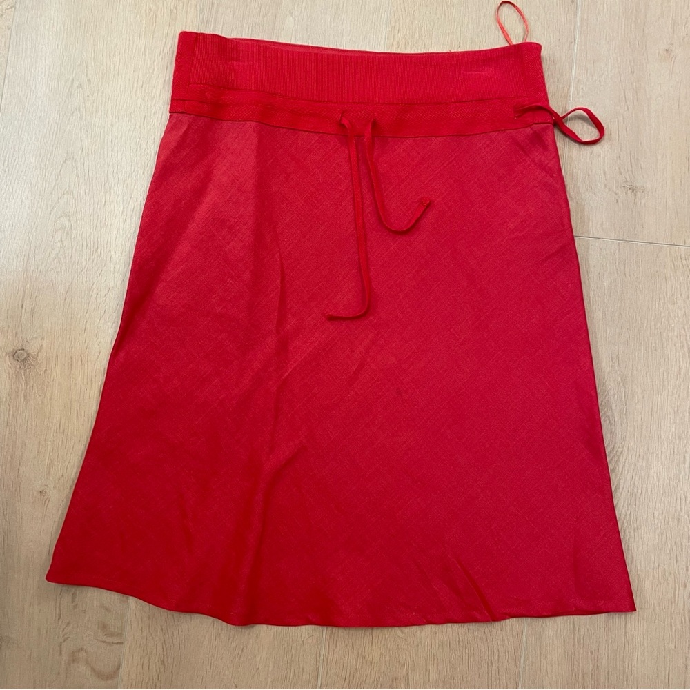 MANGO Red 100% Linen A-line Skirt